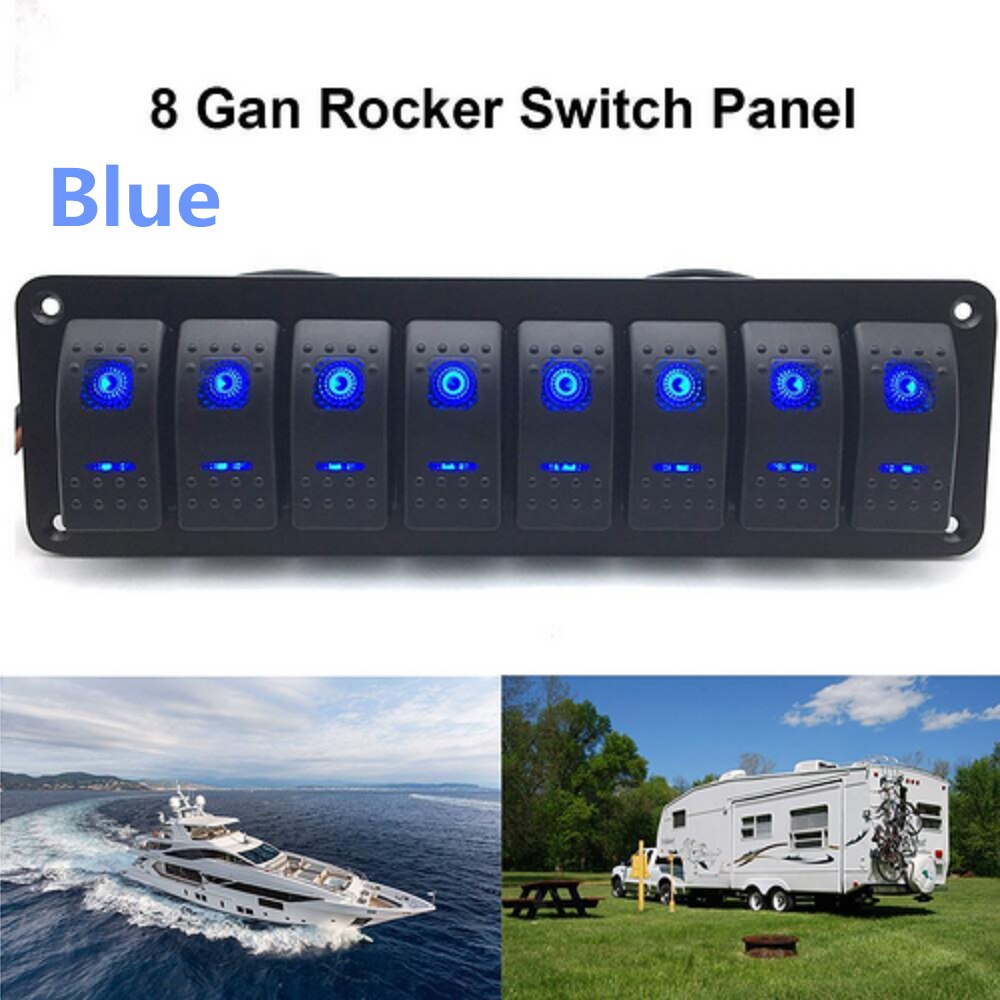 8 Gang Marine Boat Rocker Switch Panel, 12V/24V Waterproof RV LED Switch Panel for Car Truck Marine Boat, On/Off Toggle Rocker