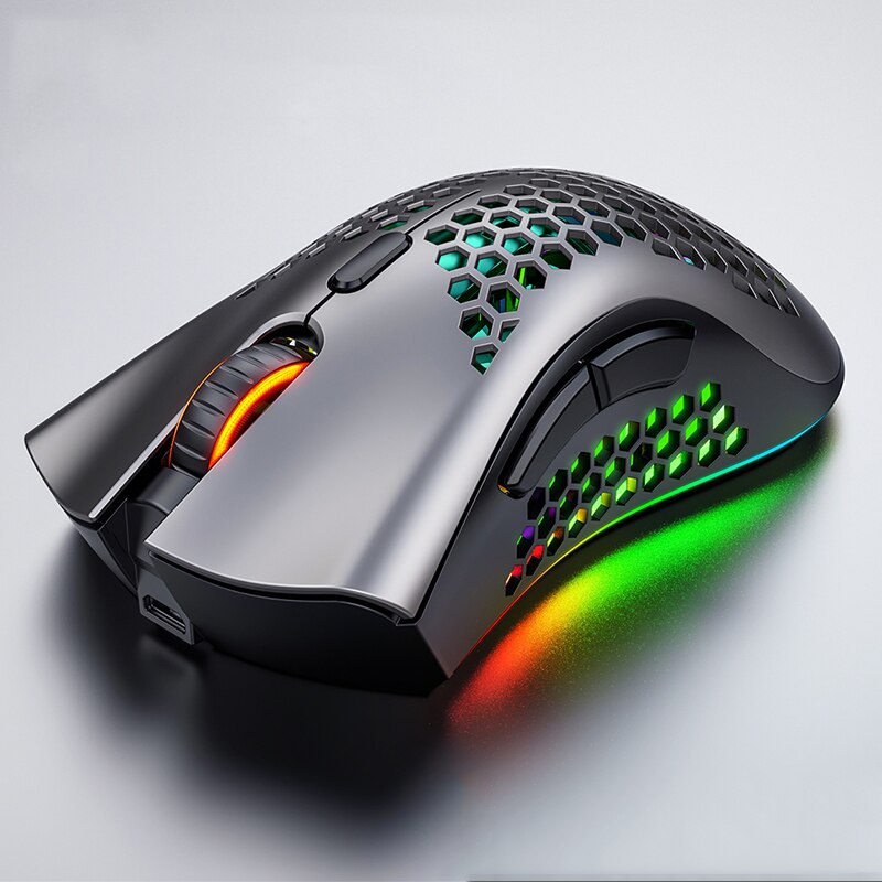 REDSTORM-ratón inalámbrico A3 para videojuegos, Mouse óptico retroiluminado RGB para ordenador portátil y PC: gray