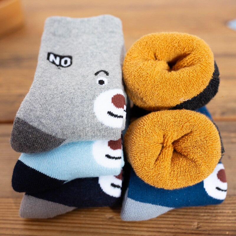 Calcetines gruesos de algodón para bebés y niños de 1 a 12 años, medias térmicas suaves y cálidas, 5 par/lote: Bear / 8 to 12 year