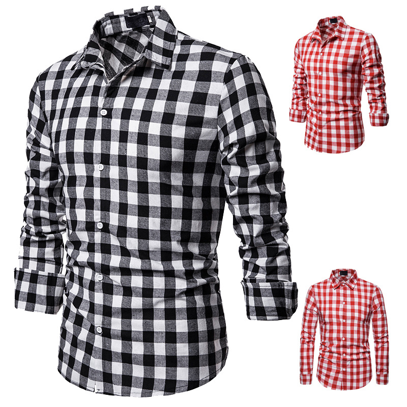 Männer der hemd klassische kleine platz farbe passenden kreuz-grenze herren Revers Langarm Shirt