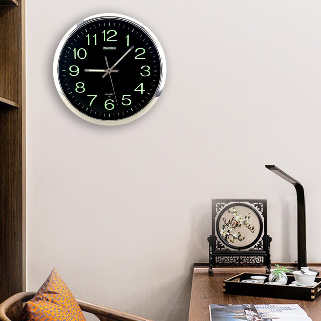 12 Inch Glowing Wall Clock, Non-ticking Night Light Wall Clock Battery Operated, Glowing in The Dark Wall Clock for Bedroom