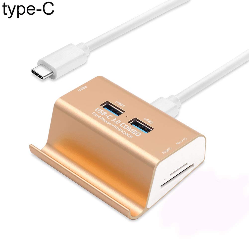 Lector de tarjetas USB 3,0 de alta velocidad, Hub DE 3 puertos USB 3,0 con soporte para teléfono, USB-C de aluminio/TYPE-C 3,0, Combo SD/TF/MicroSD