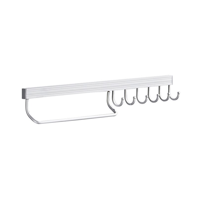 Badkamer Kapstok Muur Gemonteerde Ruimte Aluminium Opslag Hanger Home Kitchen Gratis Punch Lepel Vork Organizer Badkamer Accessoires: 6 hooks with rod