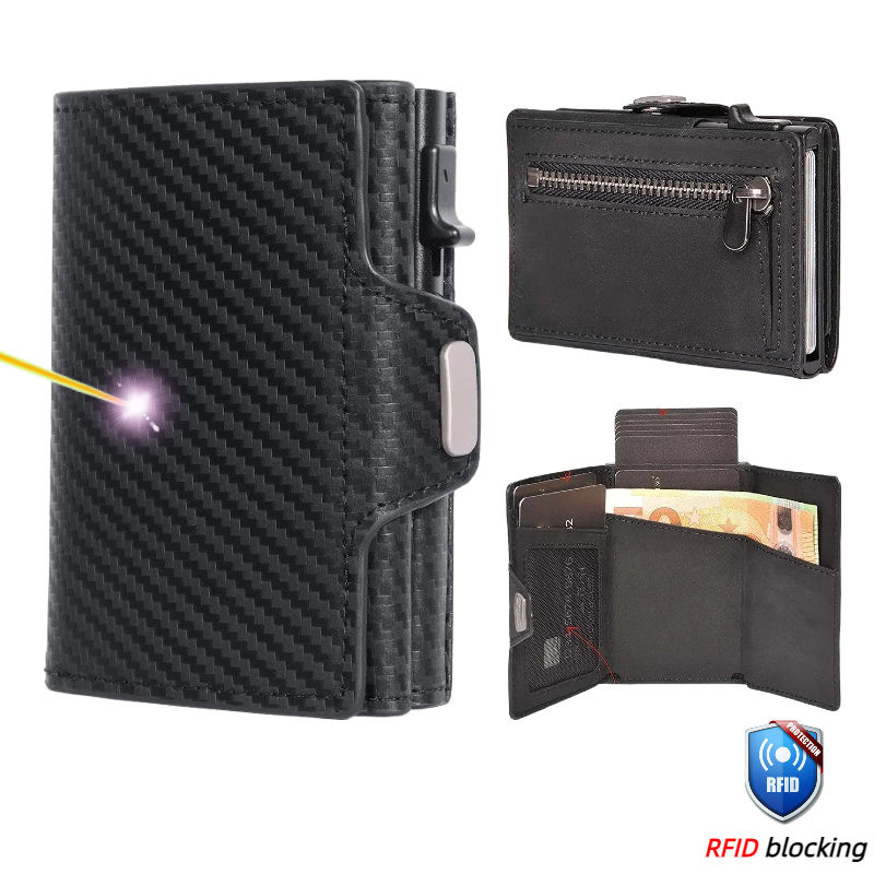 YATBEST True Pickup Bag Automatic Pop up Metal Wallet RFID Anti theft Brush Large Capacity Card Clip for Men