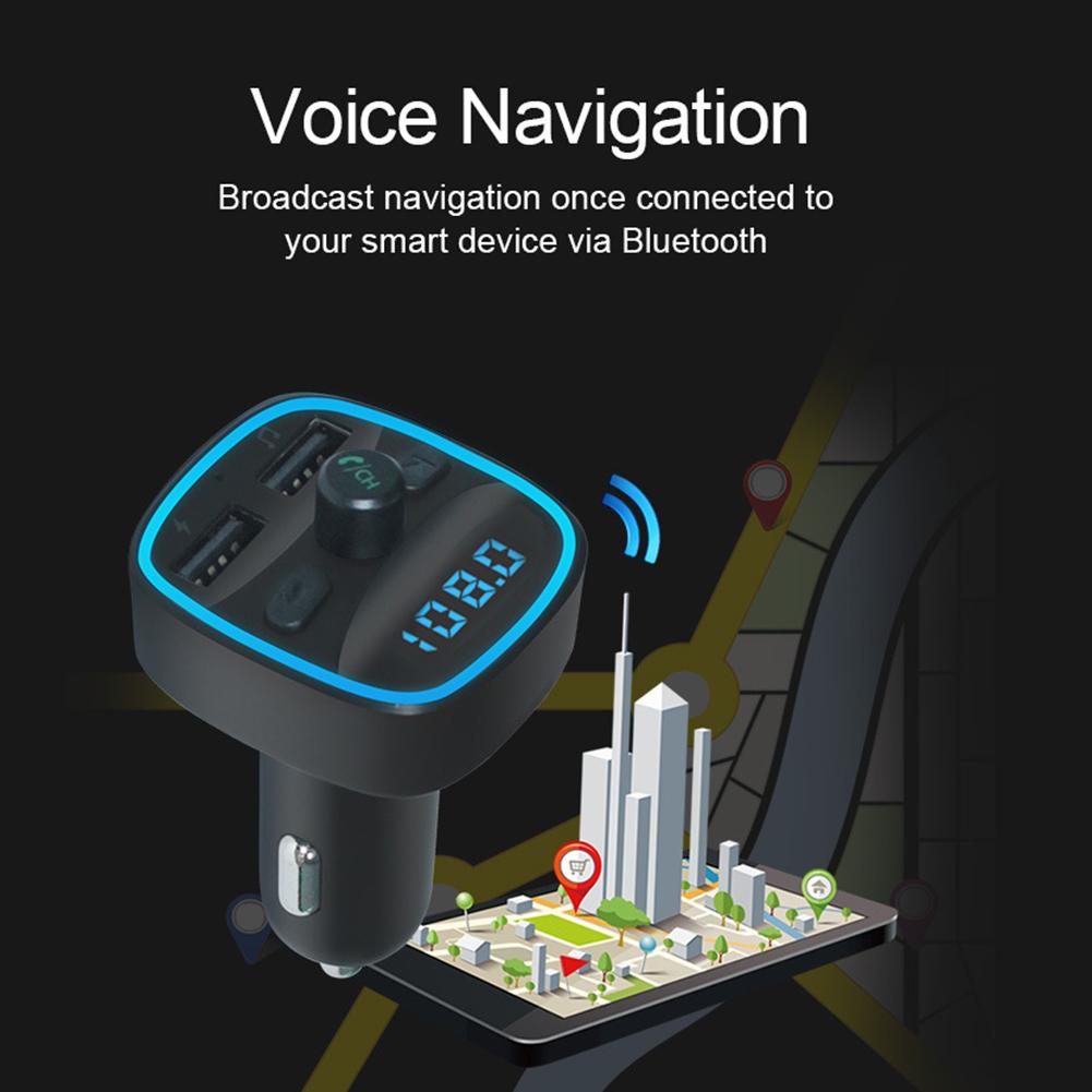 Transmetteur T25 Bluetooth 5.0 FM, Navigation vocale, double port USB, lecteur MP3, Distance de Transmission Effective 10M, noir