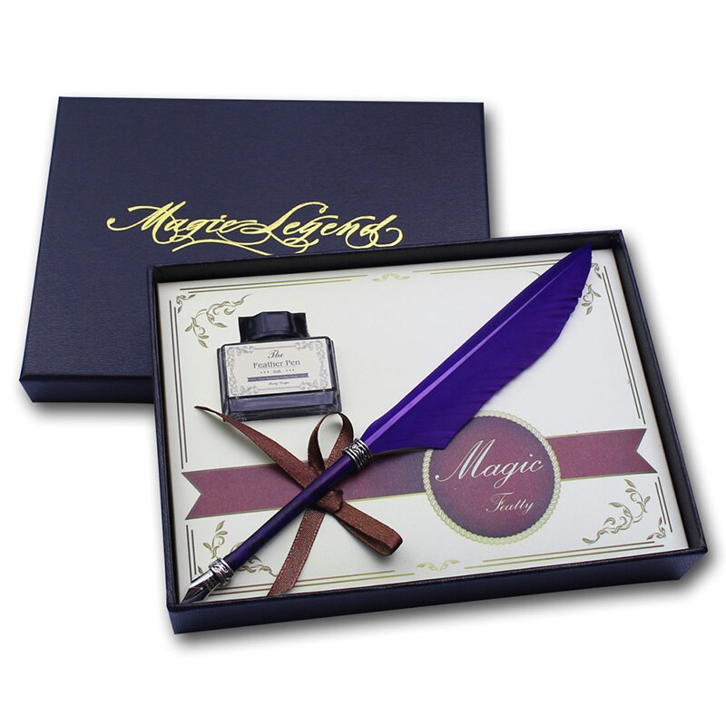 Mini Antique Europe Style Feather Pen Set Quill Calligraphy Writing Pen: Plum
