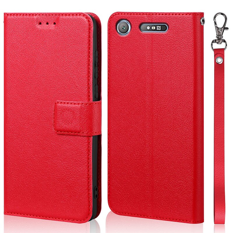 Coque de téléphone en cuir avec porte-cartes pour Sony Xperia XZ1 G8341 G8342, étui portefeuille ultra fin à rabat: Red
