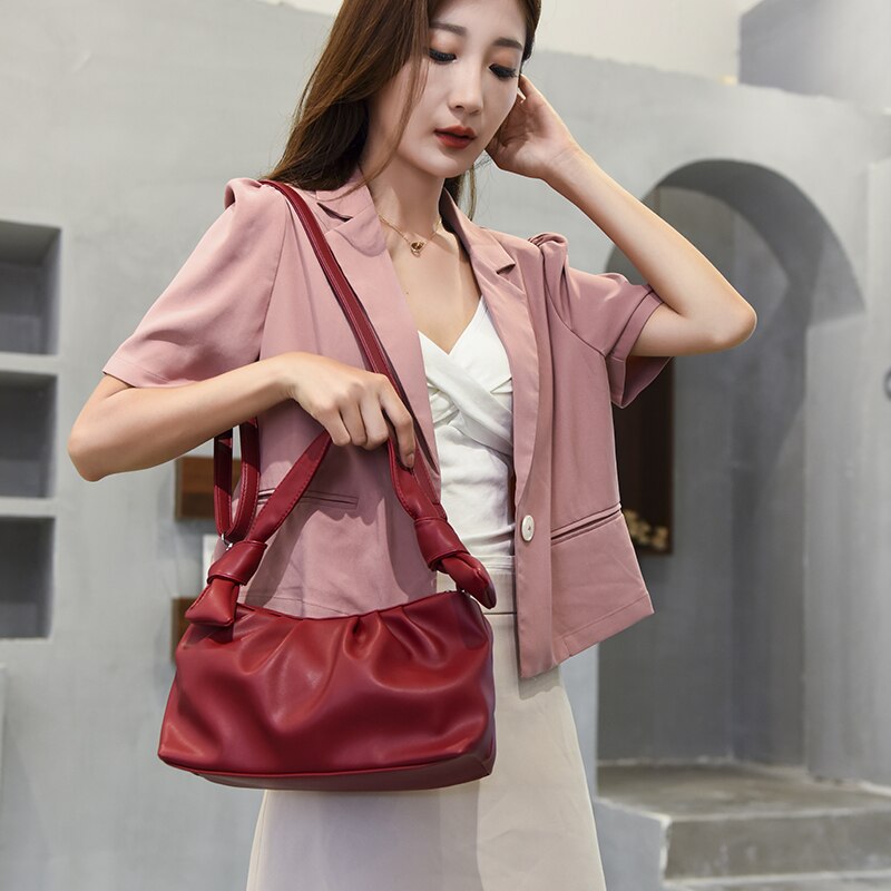 Das mulheres plissado nuvem saco do plutônio laranja vermelho branco pequenas bolsas e bolsas 2021 quente moda feminina ombro sacos axilas