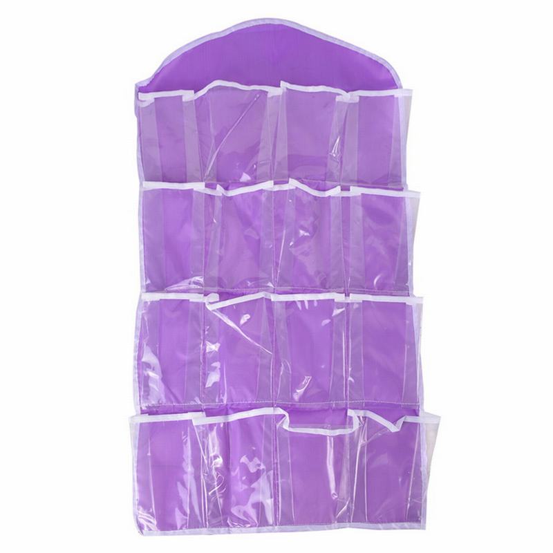 16 rejillas plegables guardarropa bolsas colgantes contenedor ropa interior sujetadores calcetines gancho para corbatas zapatos bolsa de almacenamiento: purple
