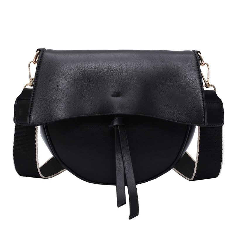 Solid color PU Leather Saddle Bags For Women Female Shoulder Bags With Wide Strap Handbags Crossbody Bags