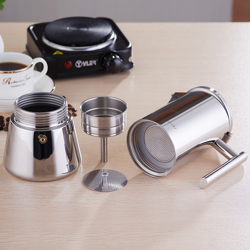 ZK30 300ml Coffee Maker 304 Stainless Steel Cafetera Italiana Moka Pot Cafe Espresso Machine Stovetop Filter Coffee Kettle