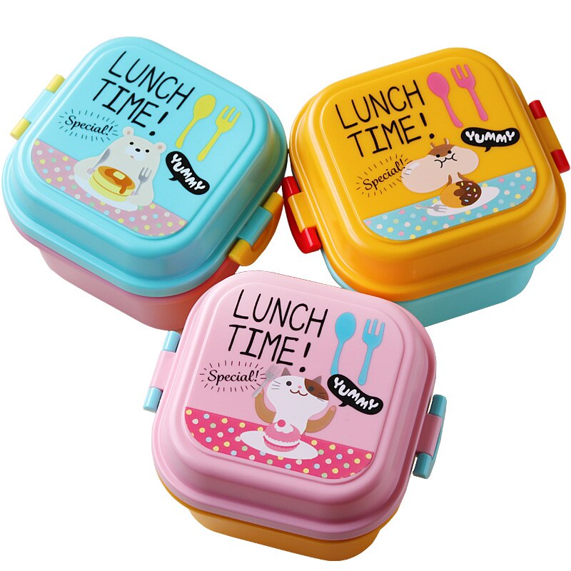 Cute Healthy Plastic Double Layer Lunch Box Cartoon Kids Bento Boxes Food Container Children Lunchbox BPA Free