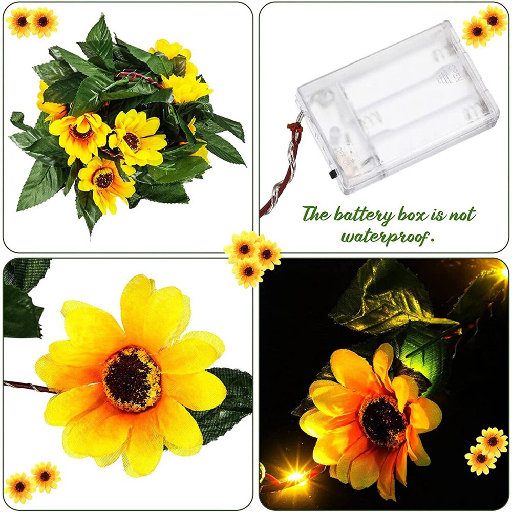 Guirnalda de luces LED para decoración de interiores y exteriores, guirnalda de luces de vid de hadas, a prueba de agua, girasol Artificial, funciona con energía Solar y con batería: Battery Powered / 5m 50leds