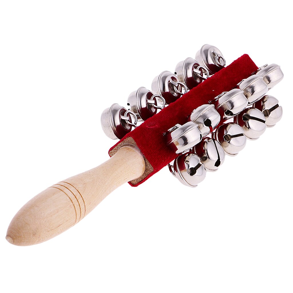 Wooden Stick 21 Jingle Bells Hand Shake Rattle Ring Shaker KTV Music Toy Xmas