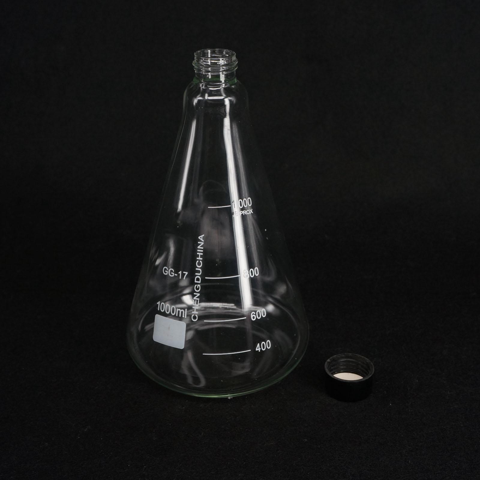 Borosilicon Glass 1000ml Conical Erlenmeyer Narrow Mouth Screw Cap Flask Lab Glassware