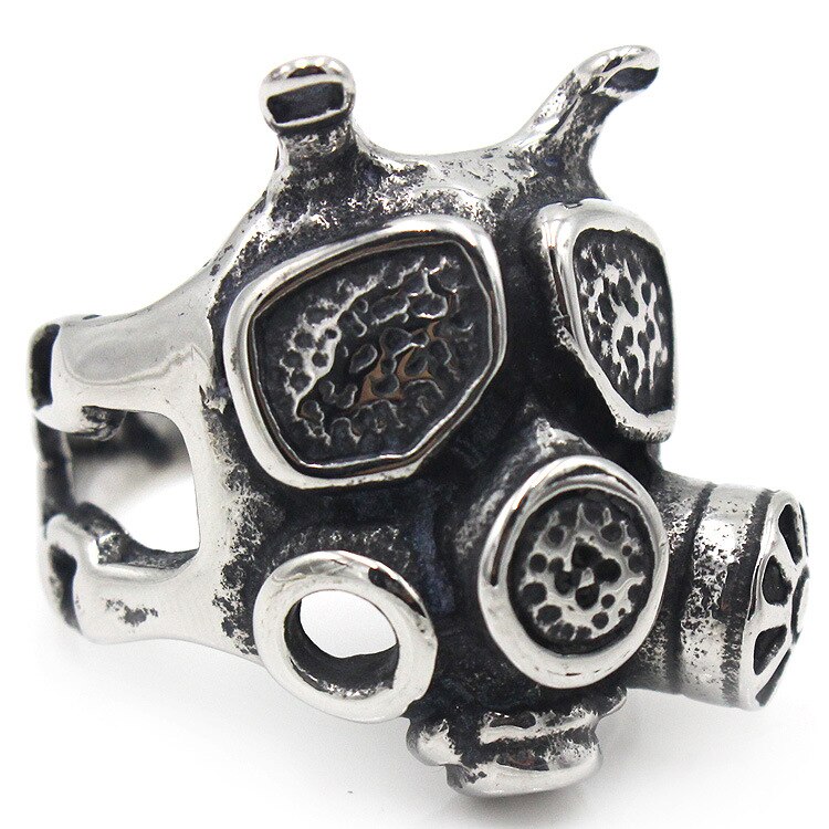 AsJerlya Vintage Gothic Carving Skull Ring Punk Robot Mask Rings Biker Hip-hop Rock Jewelry Unique Men Halloween