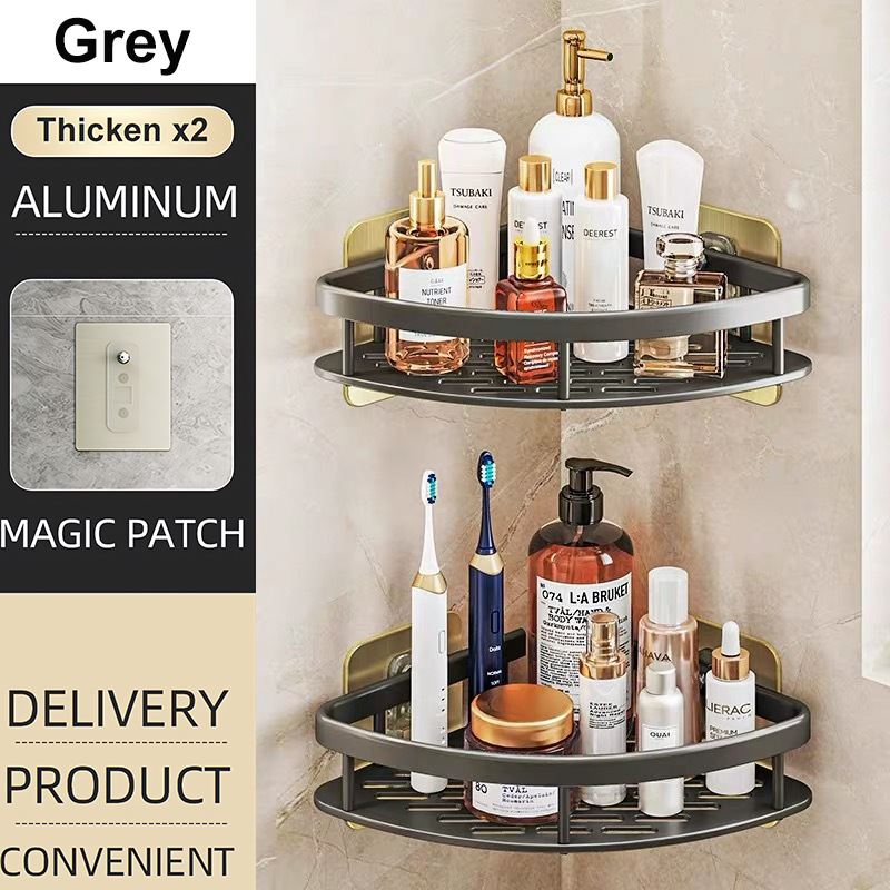 Bathroom Shower Corner Shelf Rack Shower Gel Bottles Facial Cleanser Holder Bath Triangular Adhesive Shower Caddy Basket Shelves: Chocolate