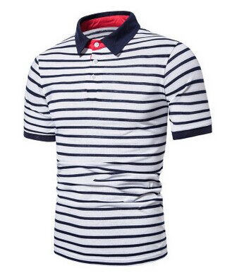 Gestreepte overhemden zomer heren korte mouwen strakke overhemden tops katoenmix revers horizontale strepen overhemden voor mannen volwassenen: Wit / S