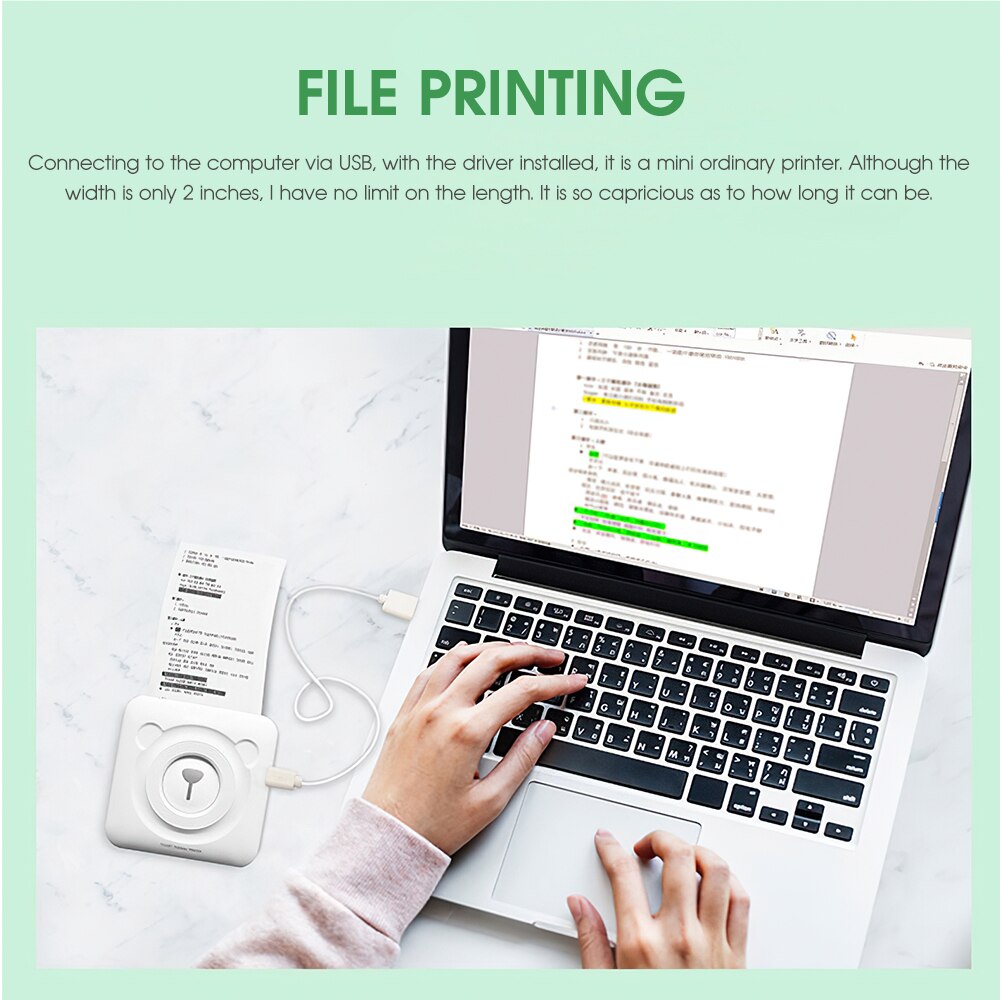Mini Thermal Printer Portable Pocket Photo Printer Student Wrong Question Printer with Printer Paper for Android Windows Systems
