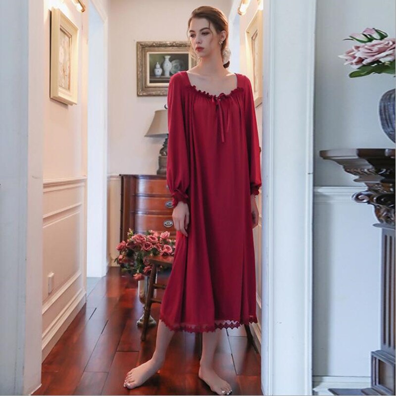 Women White Nightgown Sleepwear Lady Spring Autumn Long Sleeve Nightdress Loose Princess Nightgowns Comfortable Pure Cotton