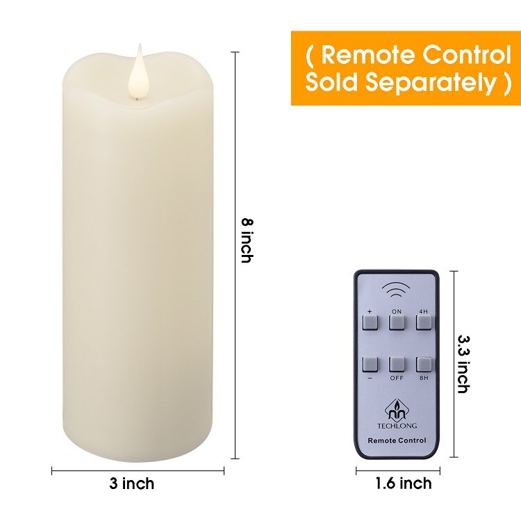 3D Realistische Vlam Kaars, Vlamloze Led Kaars Met Moving Wick/Dancing Flame, Afstandsbediening Met Timer: IVORY D3H8Inch