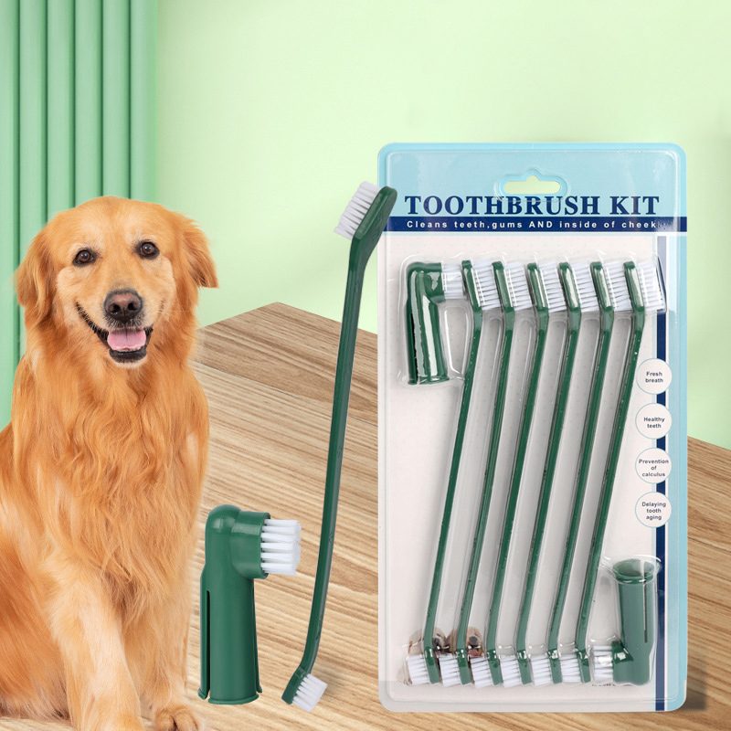 Juego de cepillos de dientes de doble cabeza para mascotas, cepillo de dientes de doble cabezal para limpieza de perros, cepillo de dientes para dedos, suministros prácticos para cepillos de dedo para perros y gatos