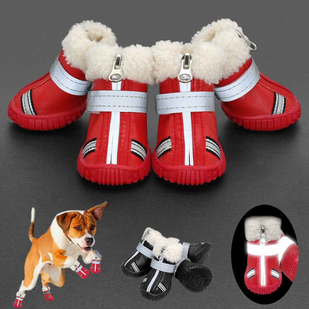 Hundesko vinter bomuld anti slip hund regn sne støvler reflekterende vandtæt kæledyr sko fodtøj til mellemstore hunde bulldog