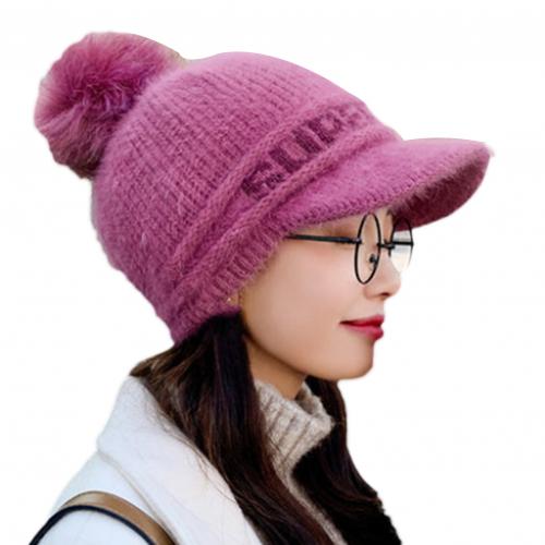 Warme gebreide muts dames winter warme muts dames dames herfst winter warme letter bedrukte gebreide muts mutsen met klep: Huid roze