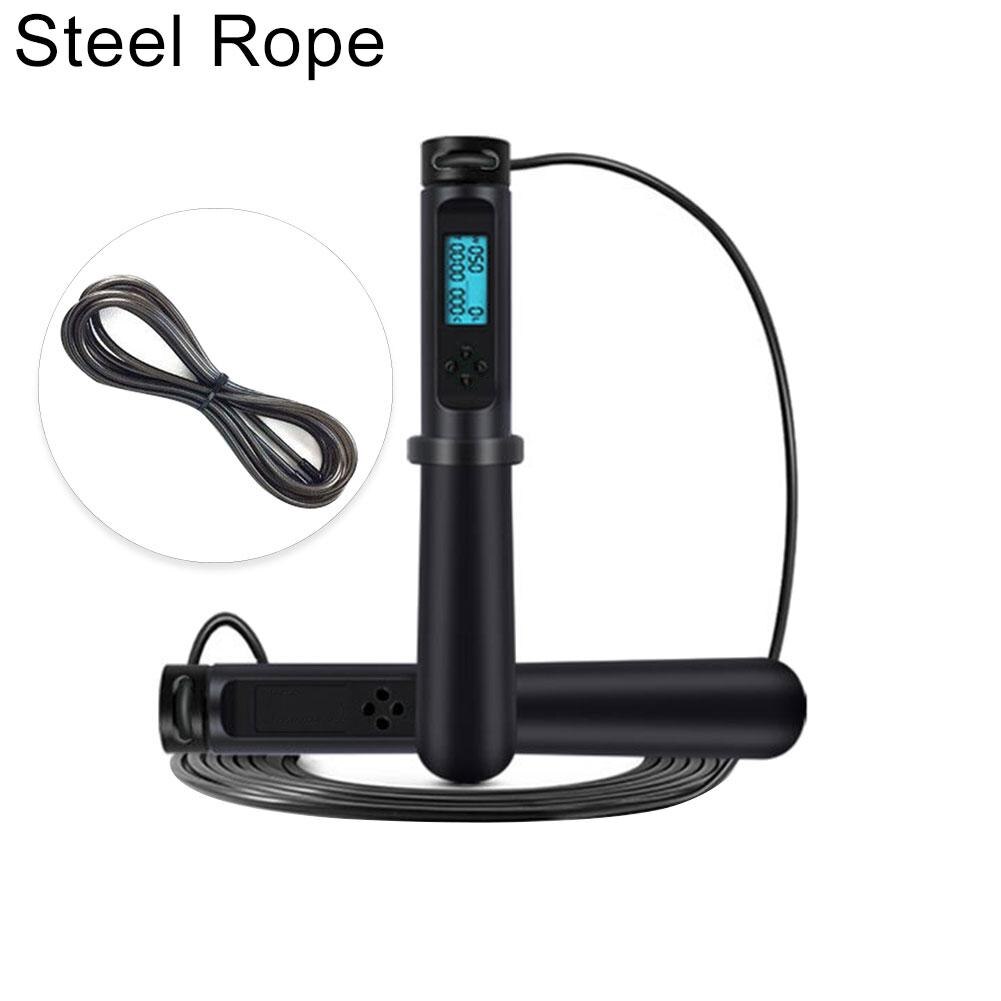 Smart Digital Counter Weight Loss Exercise Workout Fitness Jump Skipping Rope: Black Steel Rope