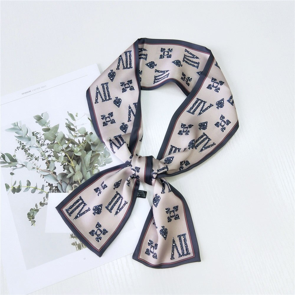 Kleine twill zijden haarsjaal voor dames print halsdoek lint sjaal lange smalle hoofddoek handvat tas sjaals voor dames: 13