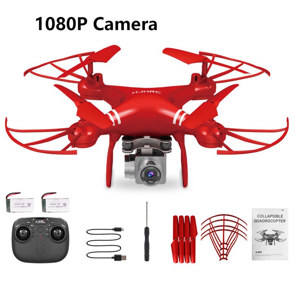 Hjhrc  hj14w fire-akset luftfartøjer drone fjernbetjening fly hd kamera luftfotografering stødabsorberende rc helikopter: 1080p røde