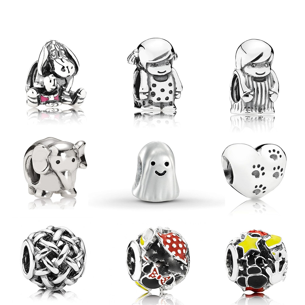 100% 925 Sterling Silver Ghost Elephant Element Woven Paw Prints LITTLE BOY GIRL CHARM Puppy Charm Children And Women