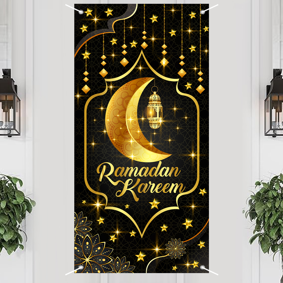 Eid mubarak pendurado bandeira ramadan decoração para casa 2025 ramadan kareem islâmico muçulmano fontes de festa eid al adha presentes