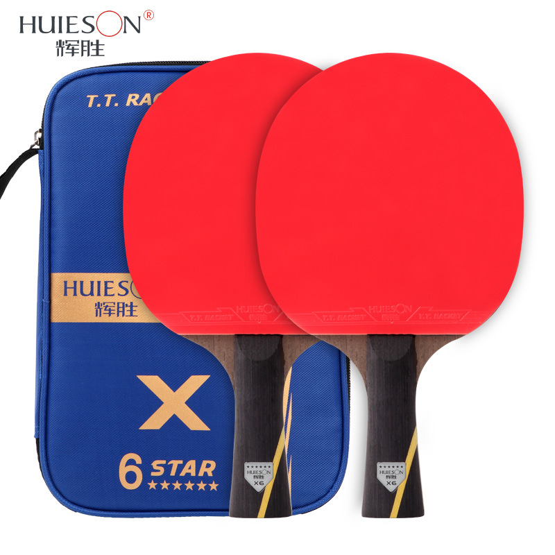 (2 pçs) huieson 6 estrela lâmina de fibra carbono dupla raquete tênis mesa espinhas em pingpong raquete conjunto: 2pcs long handle