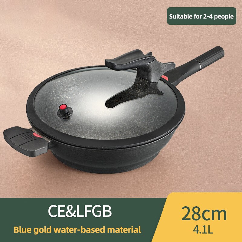 Hoge Capaciteit Potten Inductie Kookplaat Wok Thuis Keuken Multifunctionele Kookgerei Steak Koekenpan Non-stick Algemene Chinese Pan met Deksel: WHITE
