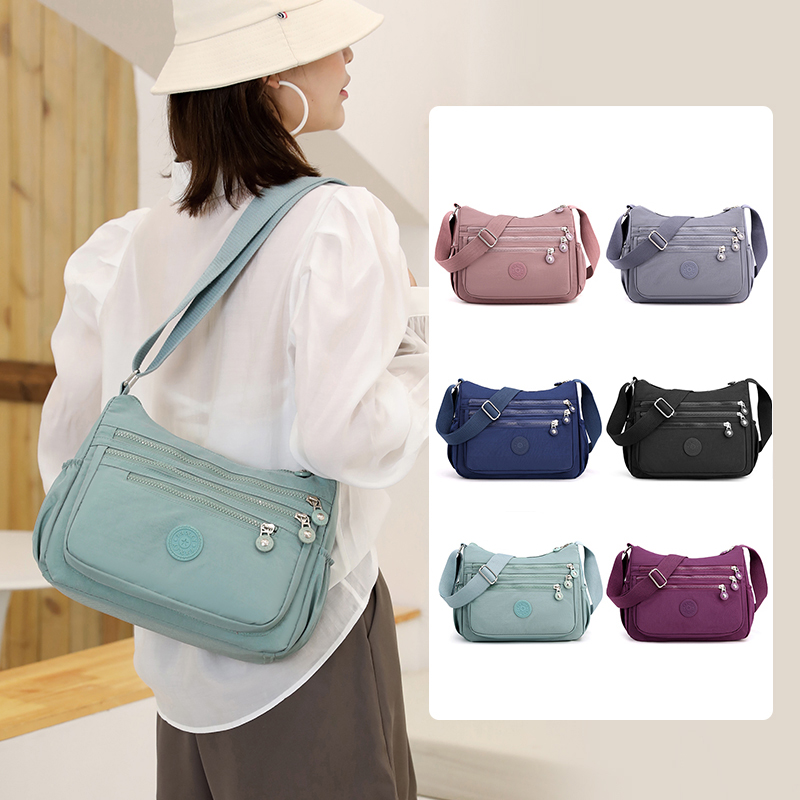 Bolso de hombro para mujer, bandolera de nailon resistente al agua con múltiples bolsillos para ocio