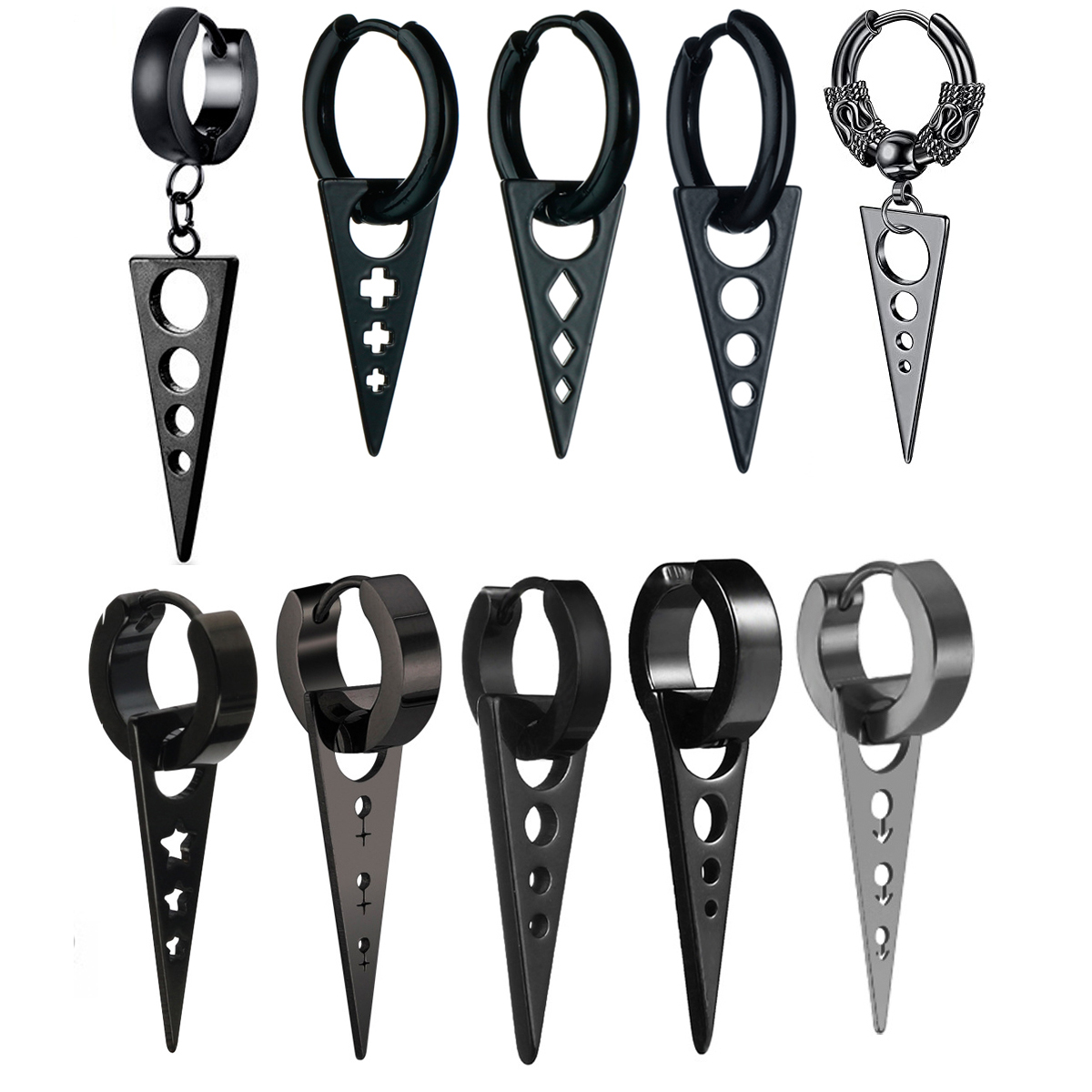 Pendientes colgantes en forma de triángulo para hombre y mujer, aretes de acero inoxidable, Piercing, joyería gótica, 2 unidades