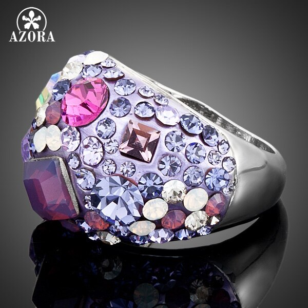 AZORA Wit Goud Kleur Volledige Multicolour Stellux Oostenrijkse Crystal Ring TR0032