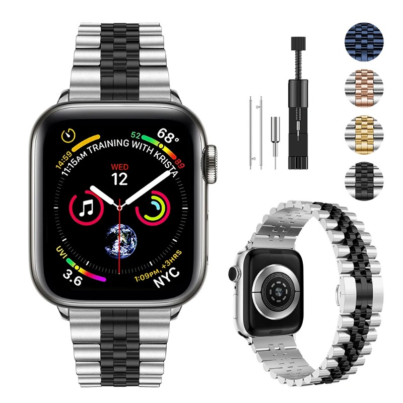 Correa de Metal de acero inoxidable para Apple Watch Ultra 2 49mm 9 8 7 6 5 4 SE 45mm 41mm 44mm 40mm pulsera iWatch 10 46/42mm: Red black / 12 mm