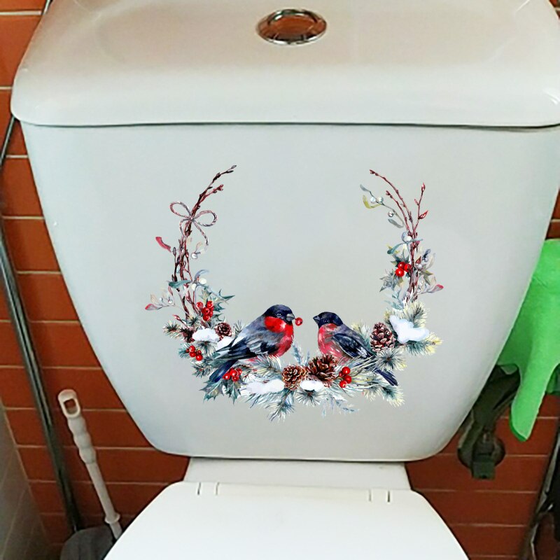 Zttzdy 24.8 cm× 21.5cm malede fugle krans kunst hjem wallstickers vægmaleri badeværelse toilet indretning  t2-0787
