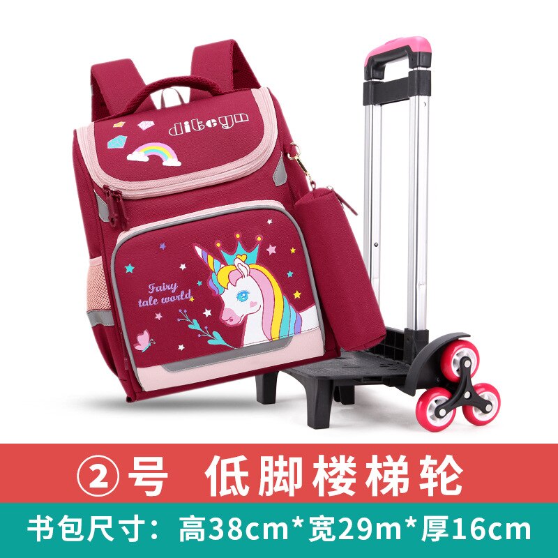 Afneembare kinderschooltassen met wieltjes meisjes jongens trolley schoolrugzak kinderschooltassen met wieltjes boekentas reisbagage: 6 wielen rood