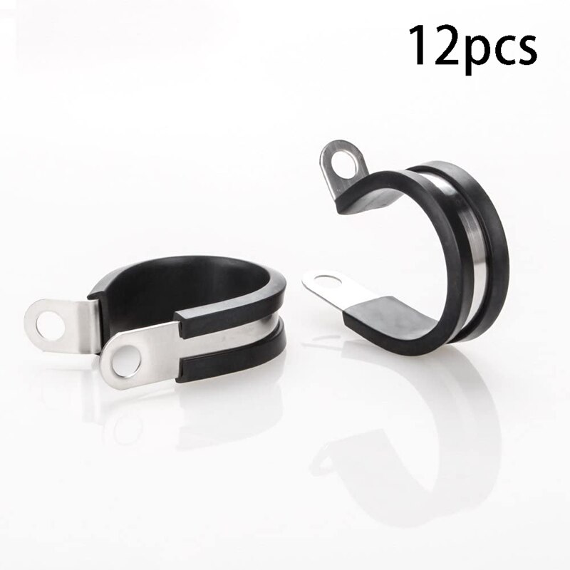 12Pcs Rubber Air Cushion Stainless Steel Cable Clamp R-Shaped Tube Clamp with Rubber Strip 6 Sizes