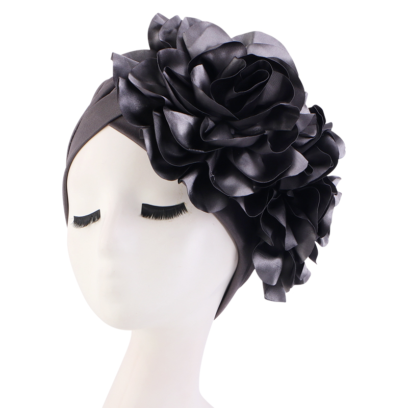 King Flower Turban Women Hair Loss Bonnet Muslim Hat Chemo Cap Hijabs Headscarf Wedding Party Hat Head Wraps Indian Hat Turbante: Dark Grey