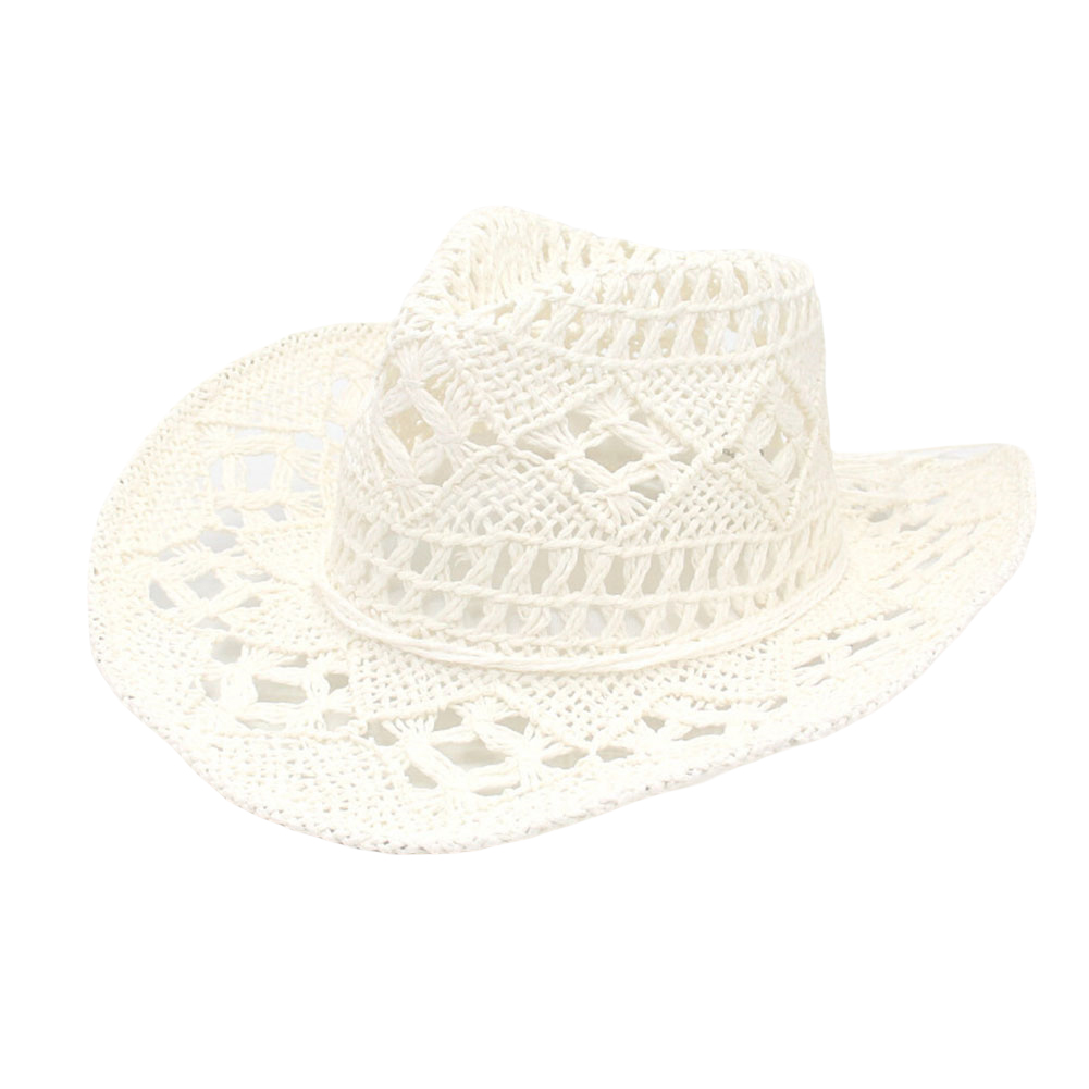 Strå Cowboyhatt - Formbar Bred Brems Solhatt for Festival, Fest, Strand: Sølv