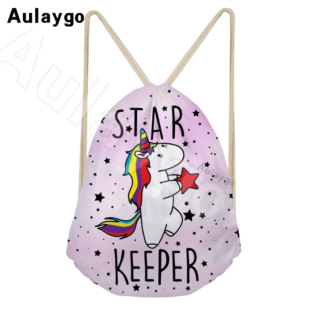 Aulaygo unicorn ryggsäck för barn reselinje unicorn färg bokstavstryck kawaii dragsko väskor axel barn skolväska: Grå