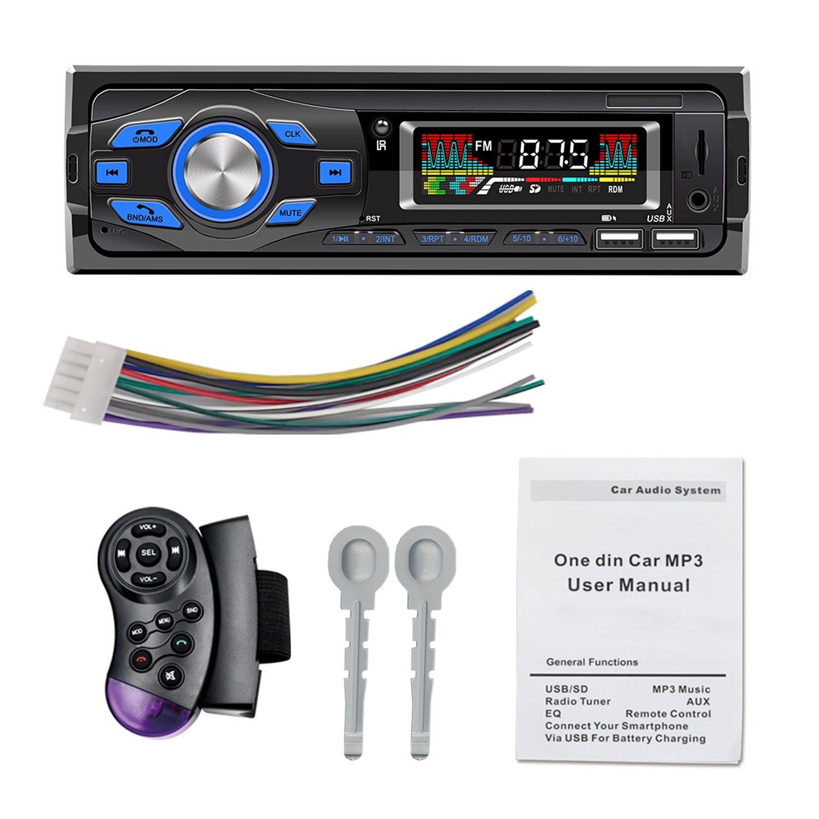 MP3 Player Car Stereo Head Unit LCD 1 Din Bluetooth 5.0 Music Aux-in RCA Output Transmitter FM Radio for Vehicles