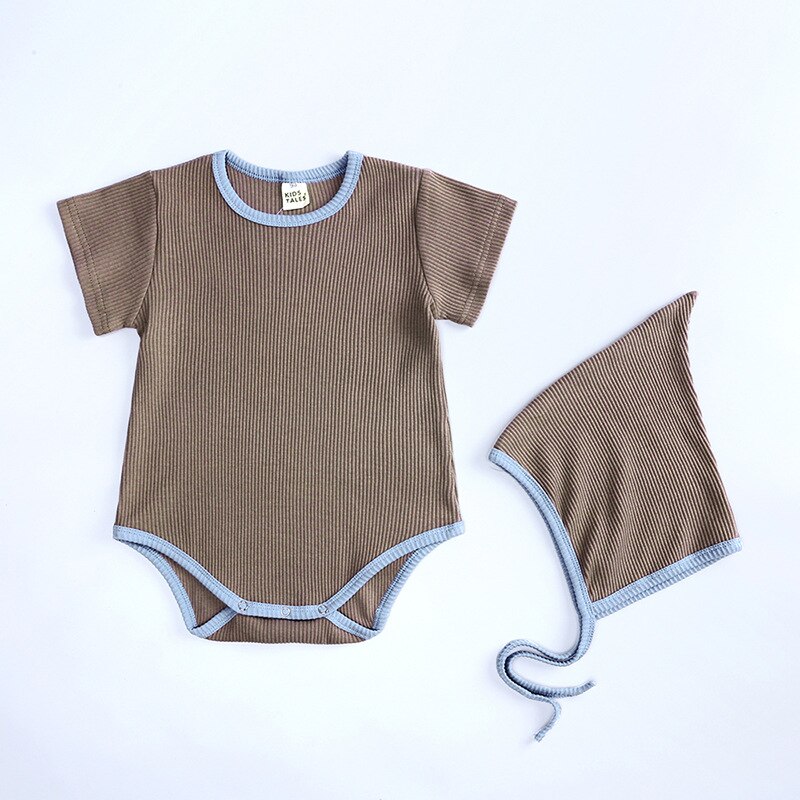 Barboteuse à manches courtes pour bébé, combinaison en coton, chapeaux, vêtements d'été pour -nés, vêtements pour enfants filles/garçons de 0 à 18 mois