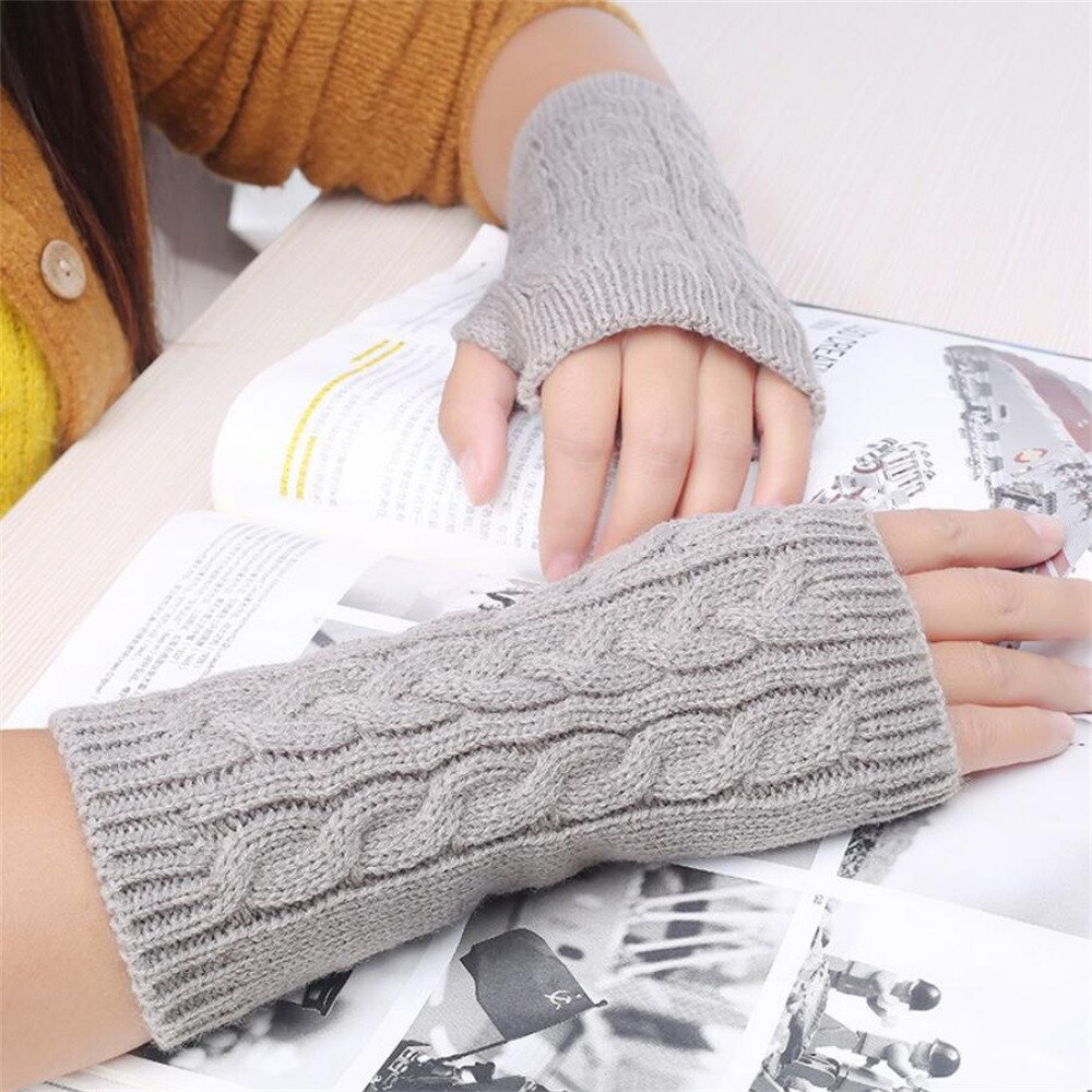 Knitted Crochet Long Hand Finger Free Glove Winter Warm Wool Fingerless Gloves Half Finger Gloves for Women Girl Men Unisex