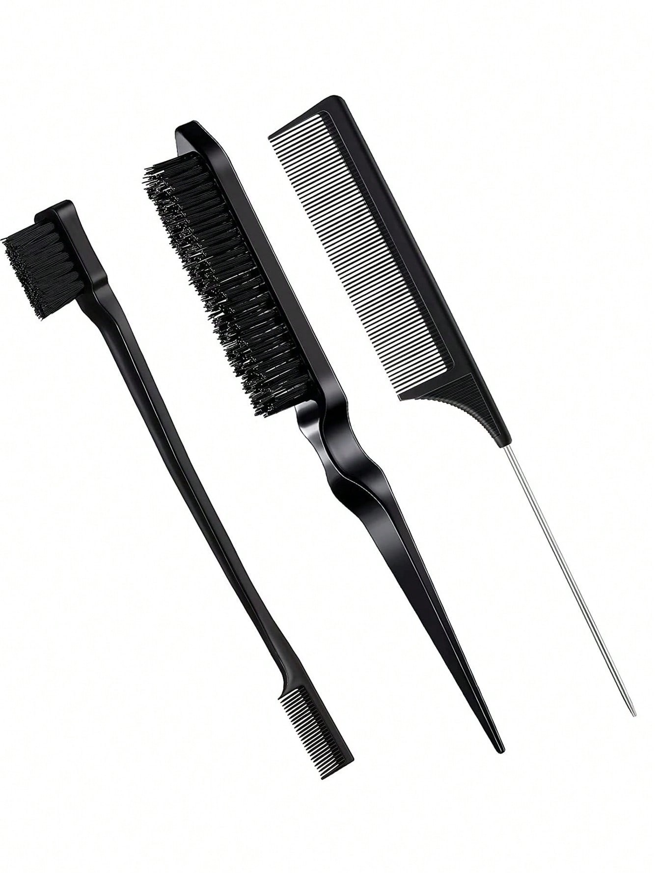 3 stks styling kam set met triple traan haar borstel muis staart kam rand borstel, salon haar styling tool Speciaal voor echt haar pruiken: Black