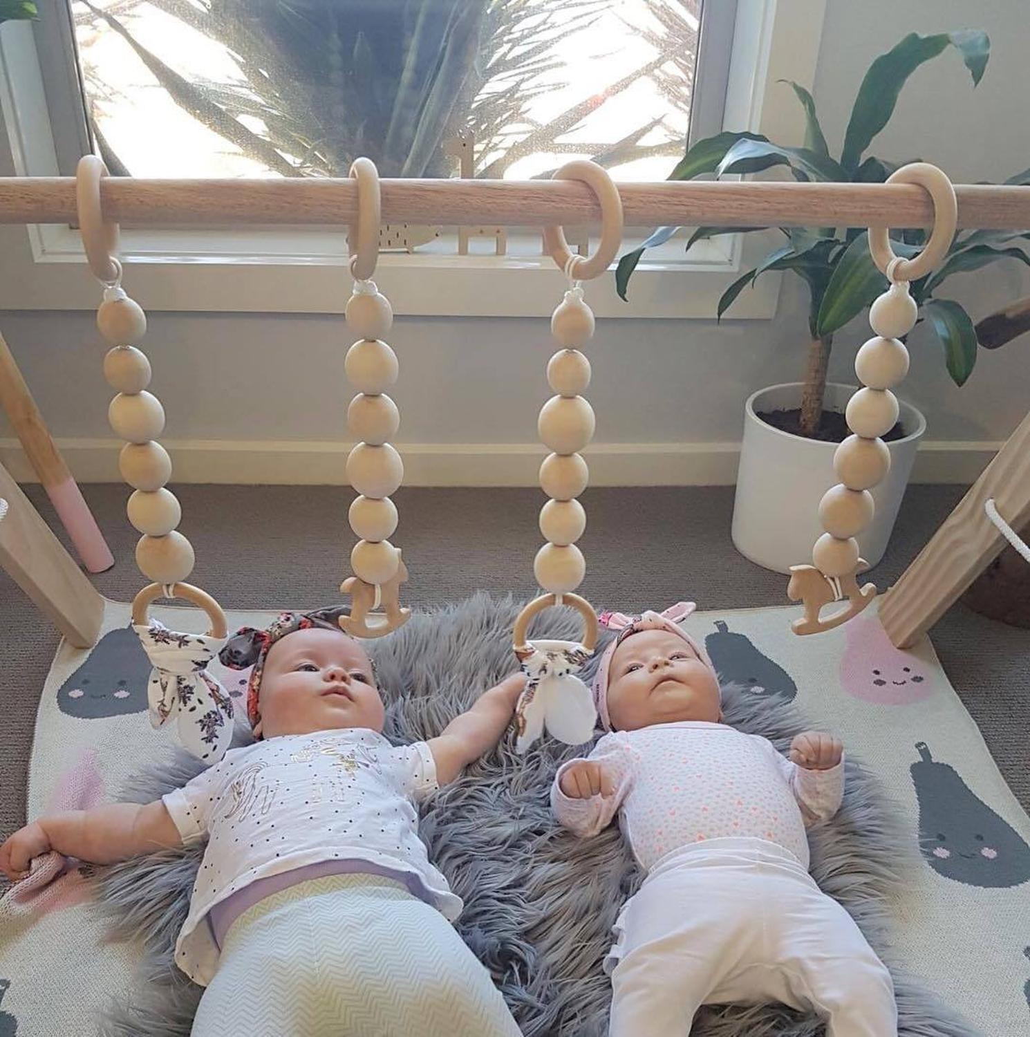 Nordic Baby Gym Spelen Kwekerij Zintuiglijke Ring-Pull Bijtring Speelgoed Baby Rammelaar Speelgoed Voor 0-12 Maanden Houten kralen Hanger Speelgoed Room Decor
